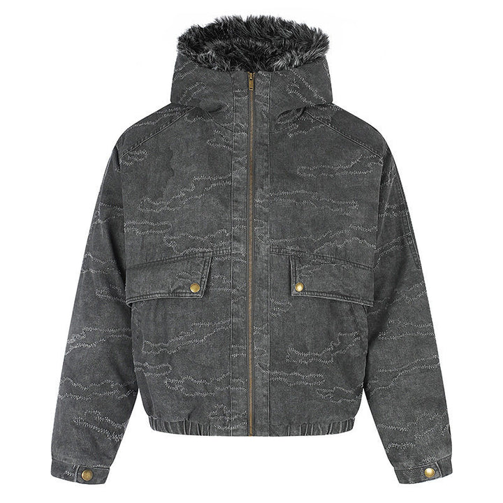 Women Padded Hooded Bomber Jacket with Faux Fur Trim, Camouflage Effect and Elastic Hem Mune Fashion