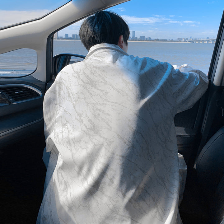 Men's Oversized Shirt with Marble Print and Chest Pocket Mune Fashion