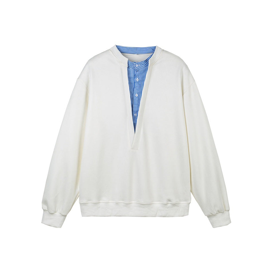 Unisex Oversize sweatshirt with deep V-neck and sewn-in shirt collar insert Mune Fashion
