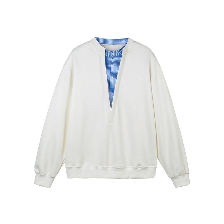 Unisex Oversize sweatshirt with deep V-neck and sewn-in shirt collar insert Mune Fashion