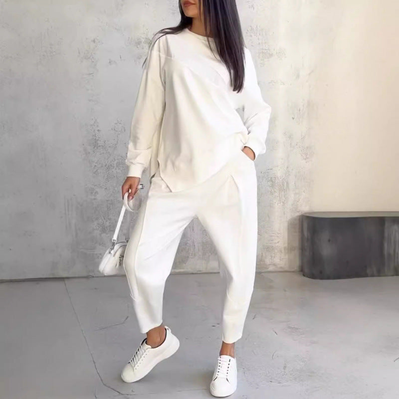 Women's Casual Two-Piece Lounge Set with Oversize Sweatshirt and Tailored Tapered Pants Mune Fashion