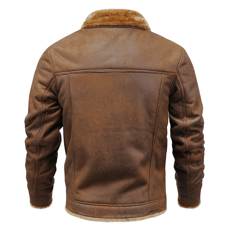 Men's pilot jacket made of synthetic leather with teddy fur lining and Mune Fashion patch
