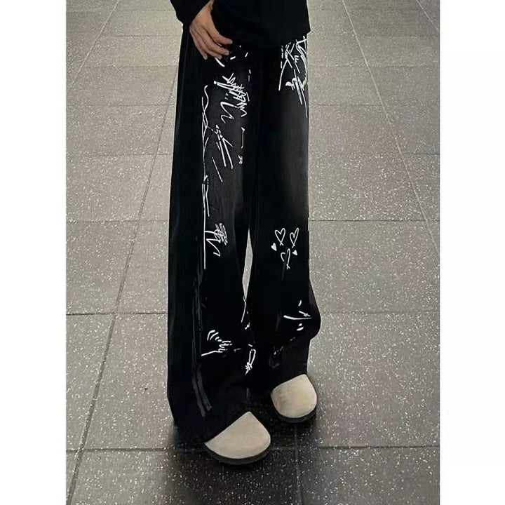 Women's Wide-Cut Jeans with Artistic Graphic Print Mune Fashion