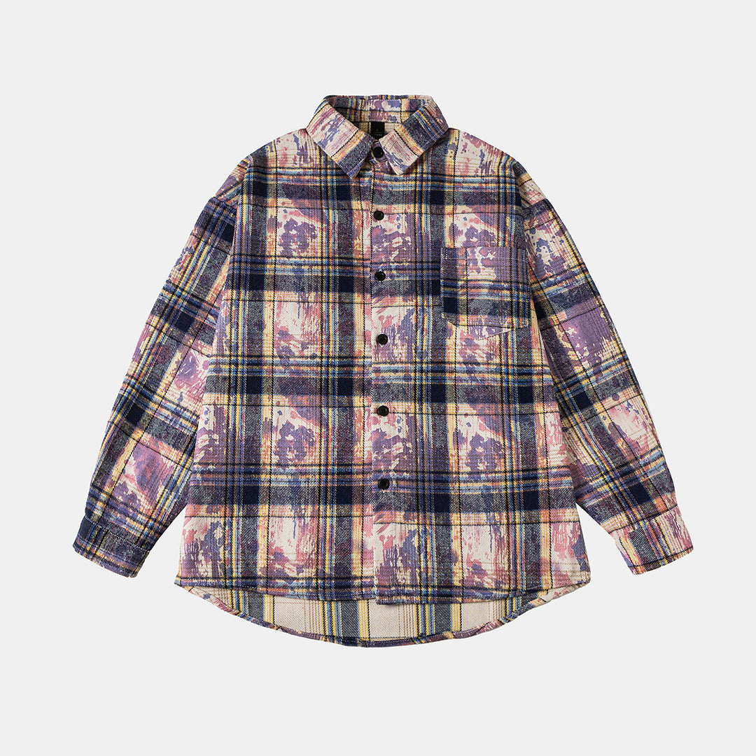 Unisex Overshirt Shirt Jacket in checked cotton blend with artistic paint effect Mune Fashion