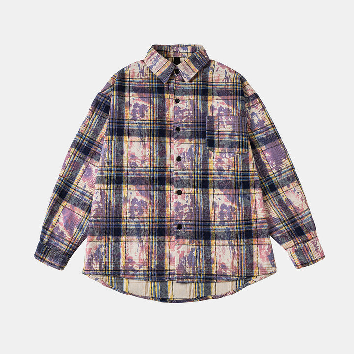 Unisex Overshirt Shirt Jacket in checked cotton blend with artistic paint effect Mune Fashion