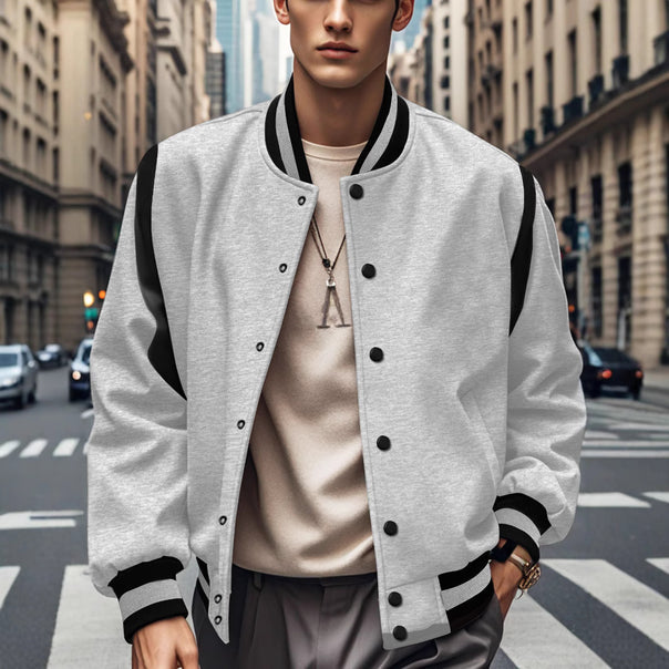 Men's lightweight college jacket in varsity look with press-stud closure, ribbed cuffs, and contrast shoulder trim Mune Fashion