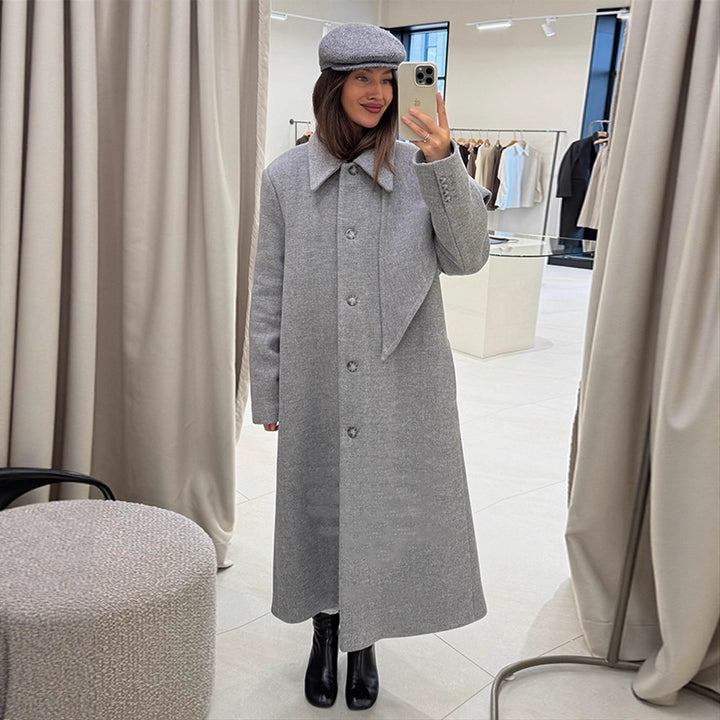 Women's Mid-length Wool Blend Coat with Integrated Loop Scarf Mune Fashion