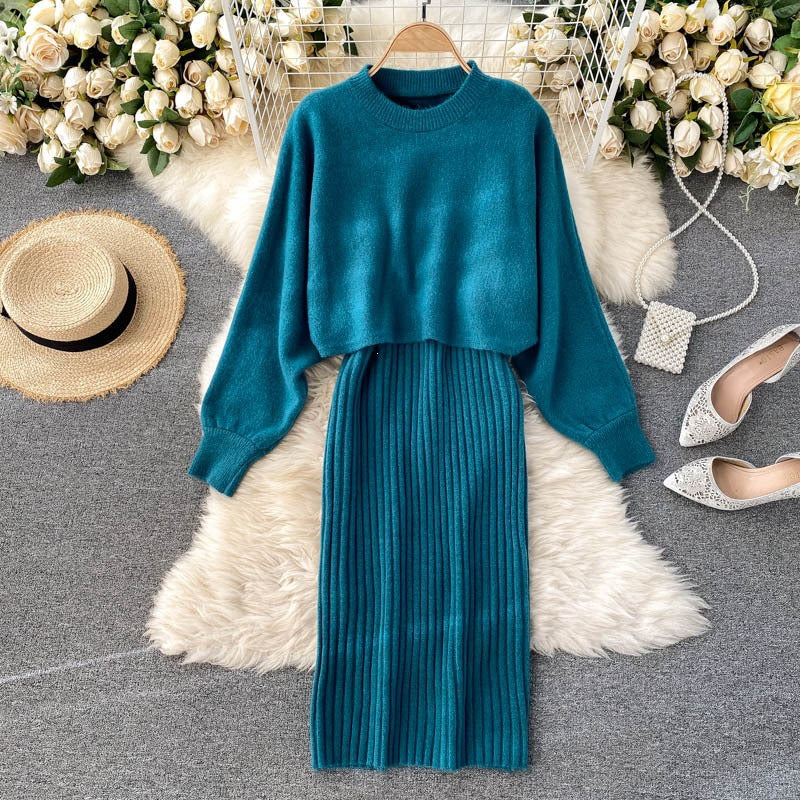 Women's Knitted Ensemble with Rib Details Mune Fashion