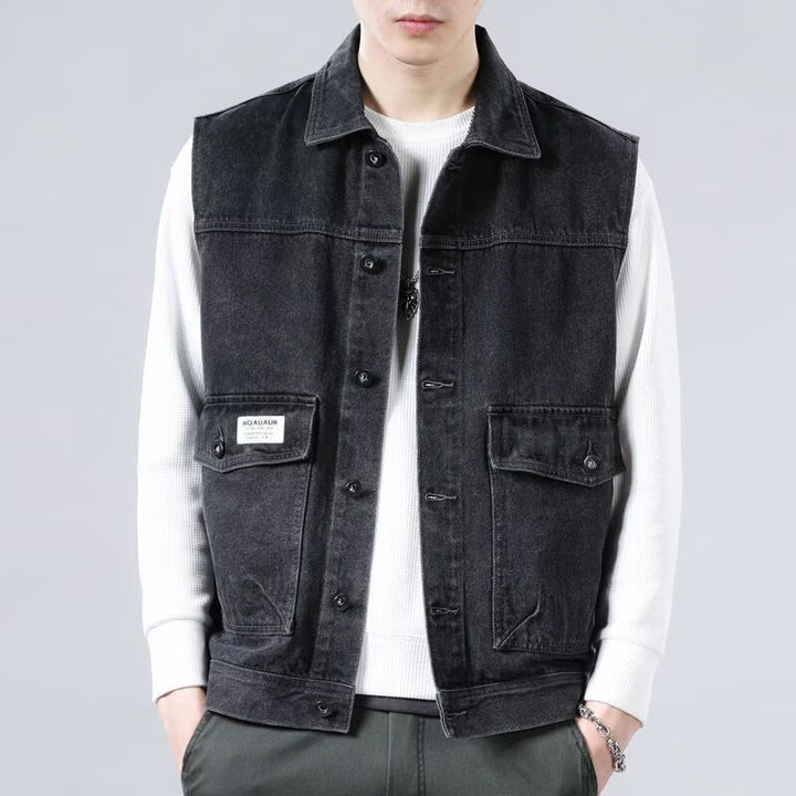 Men's Sleeveless Jeans Work Vest with Flap Pockets and Boxy Fit Mune Fashion
