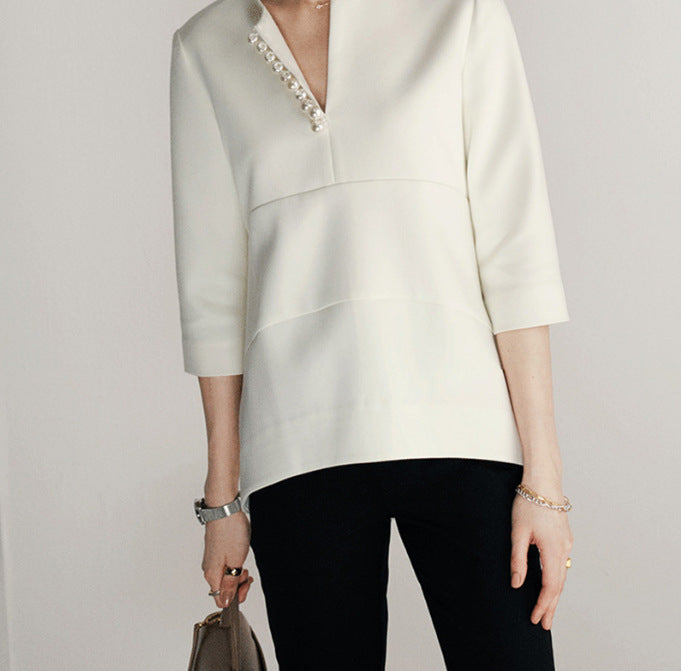 Women's Elegant Blouse with Pearl Details Mune Fashion