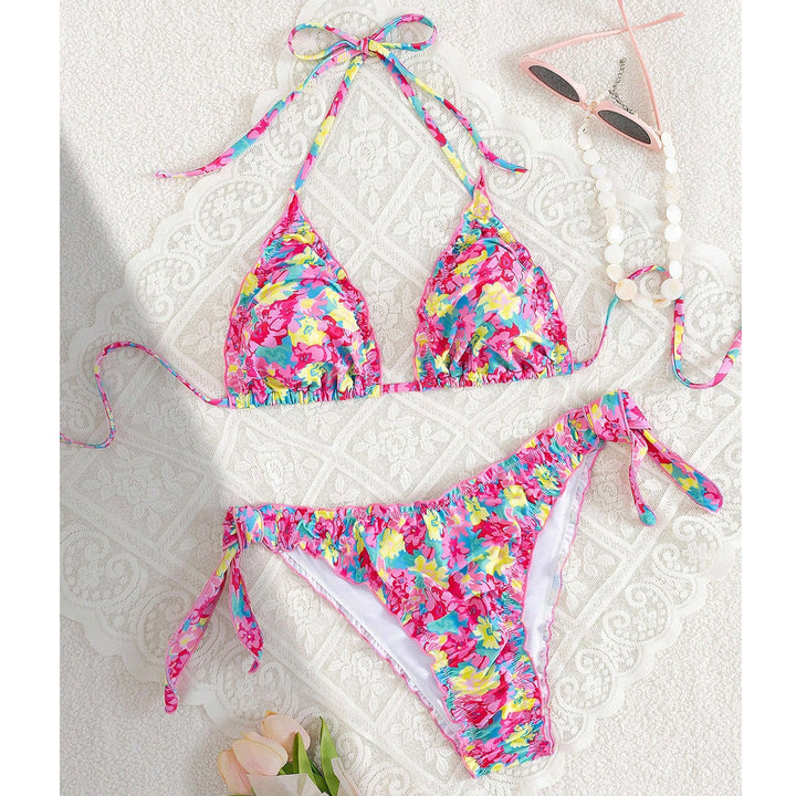 Ladies Triangle Bikini with playful flower pattern Mune Fashion