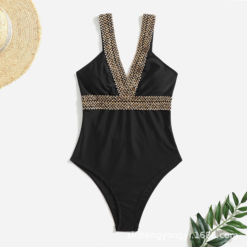 Women's One-Piece Swimsuit with Glamorous Chain Trim Mune Fashion