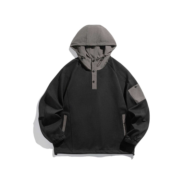 Unisex Oversize Hoodie Anorak Pullover with half button placket, utility arm pocket, and thermal structure Mune Fashion