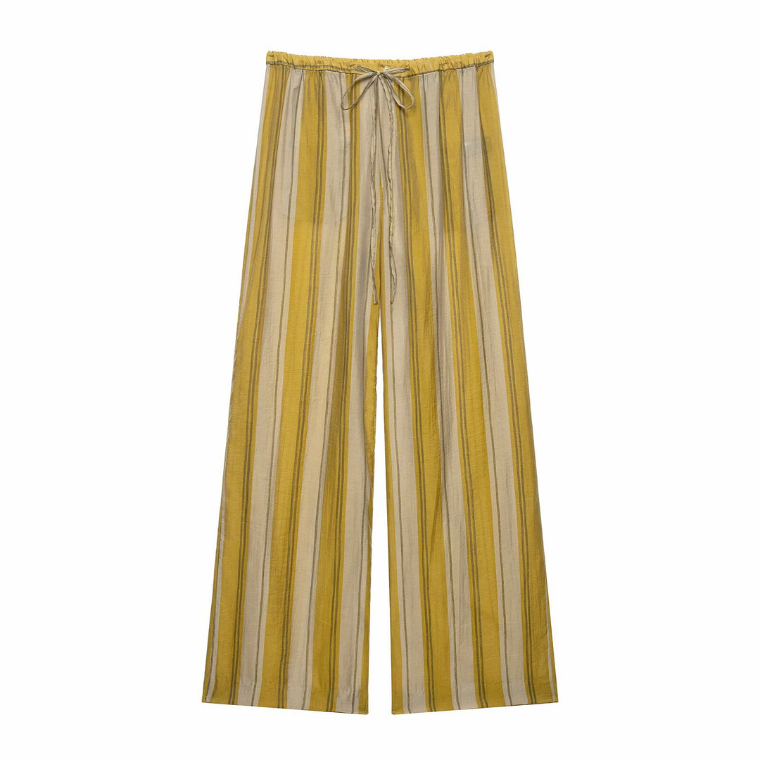 Women Striped Lounge Two-Piece with Oversized Shirt and Wide Drawstring Pants Mune Fashion