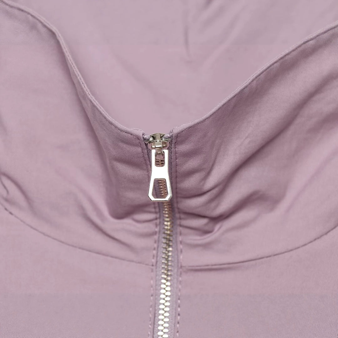 Women Light Cropped Blouson with High Stand Collar and Elastic Hem