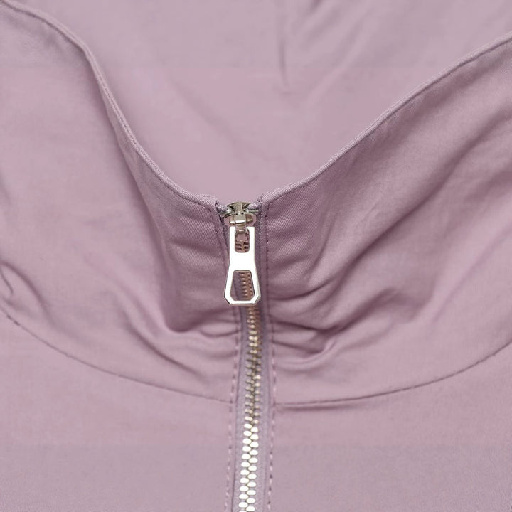 Women Light Cropped Blouson with High Stand Collar and Elastic Hem