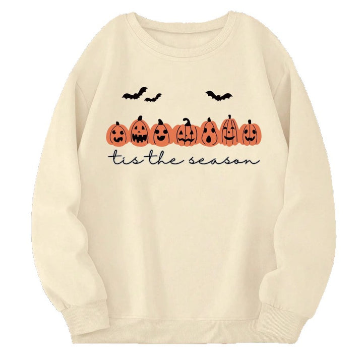 Women's Oversized Sweatshirt with Halloween Pumpkin Print and Round Neck