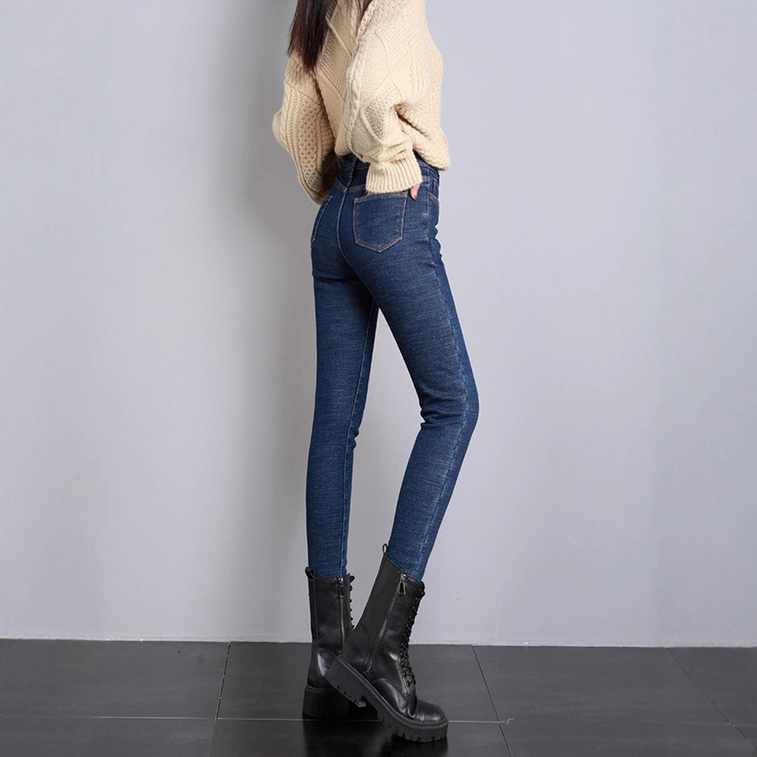 Women's high-rise skinny jeans with shaping stretch waistband and narrow ankle hem Mune Fashion