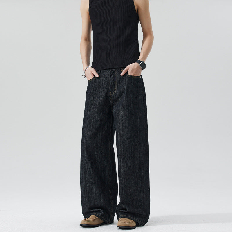 Men's Oversized Denim Palazzo Pants with Extra Wide Leg and Soft Drape Effect Mune Fashion
