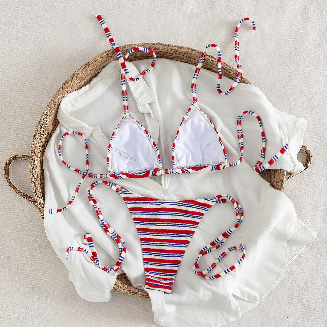 Women's Triangle Bikini with playful striped pattern Mune Fashion