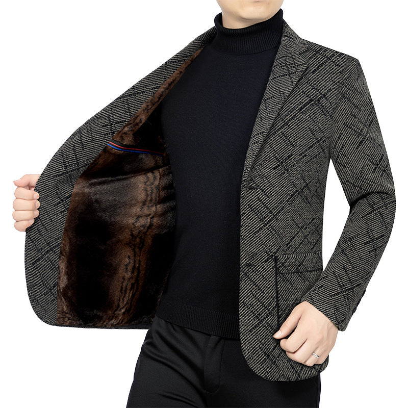 Men's Checkered Blazer with Warming Faux Fur Lining and Slim Silhouette Mune Fashion