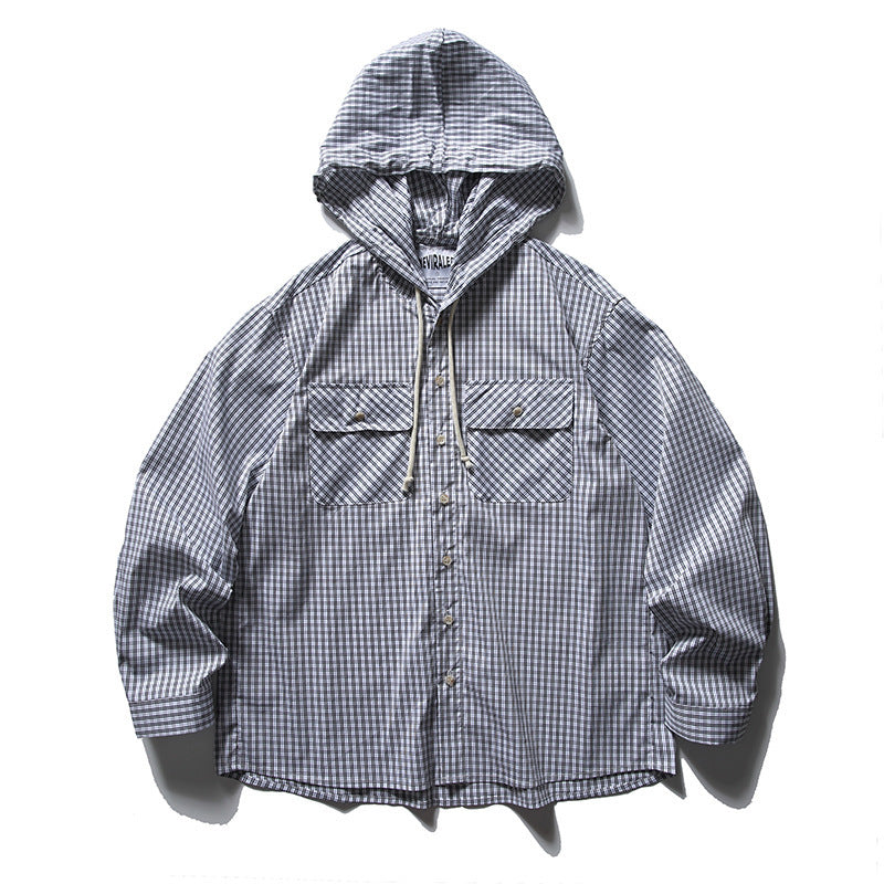 Unisex Loose-fitting hooded overshirt made of cotton blend with check pattern and breast pockets Mune Fashion