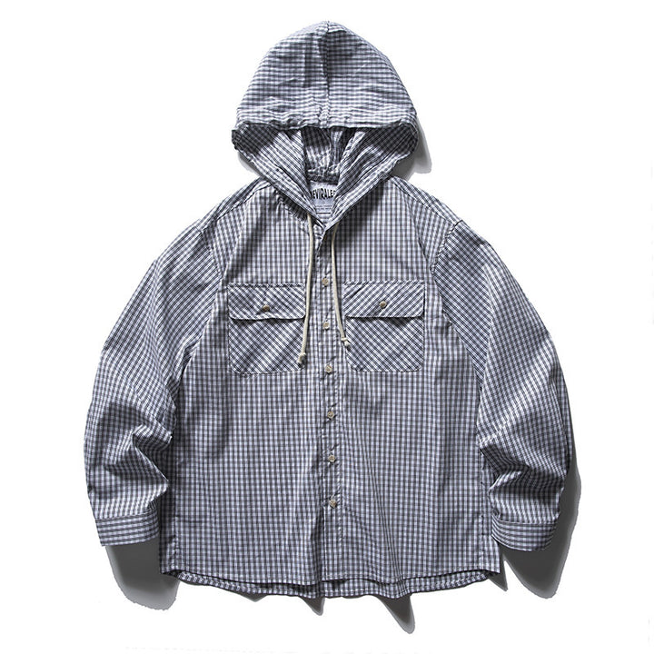 Unisex Loose-fitting hooded overshirt made of cotton blend with check pattern and breast pockets Mune Fashion
