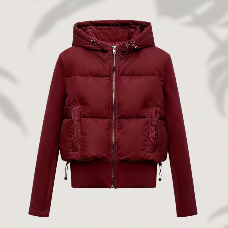 Women's short cut hybrid padded jacket with hood, ribbed cuffs and drawstring Mune Fashion