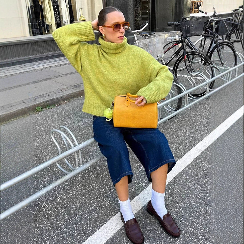 Women's Oversized Turtleneck Sweater made of Mohair Mix with Dropped Shoulder Mune Fashion
