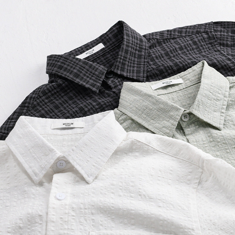 Men's cotton structured shirt in layering look with chest pocket and Kent collar Mune Fashion