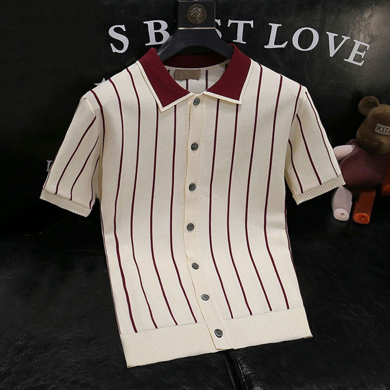 Men Stylish Short Sleeve Knit Shirt Mune Fashion