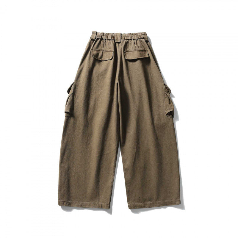 Unisex Wide Cargo Cropped Pants with High Elastic Waistband, Multiple Pockets and Drawstring Mune Fashion