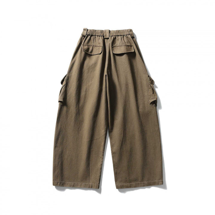 Unisex Wide Cargo Cropped Pants with High Elastic Waistband, Multiple Pockets and Drawstring Mune Fashion