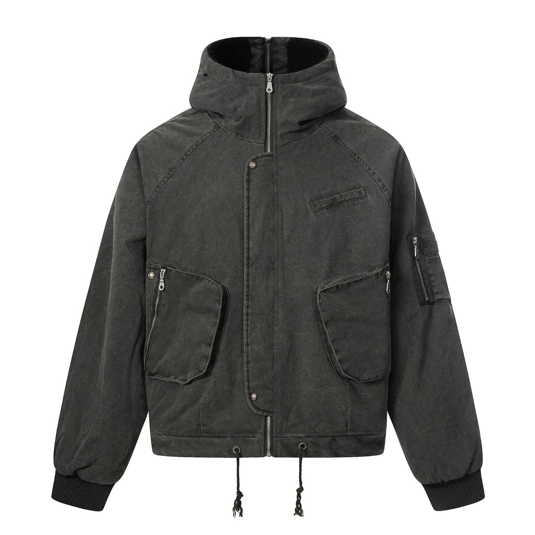 Men's short jacket in utility look with high stand-up collar and hood Mune Fashion
