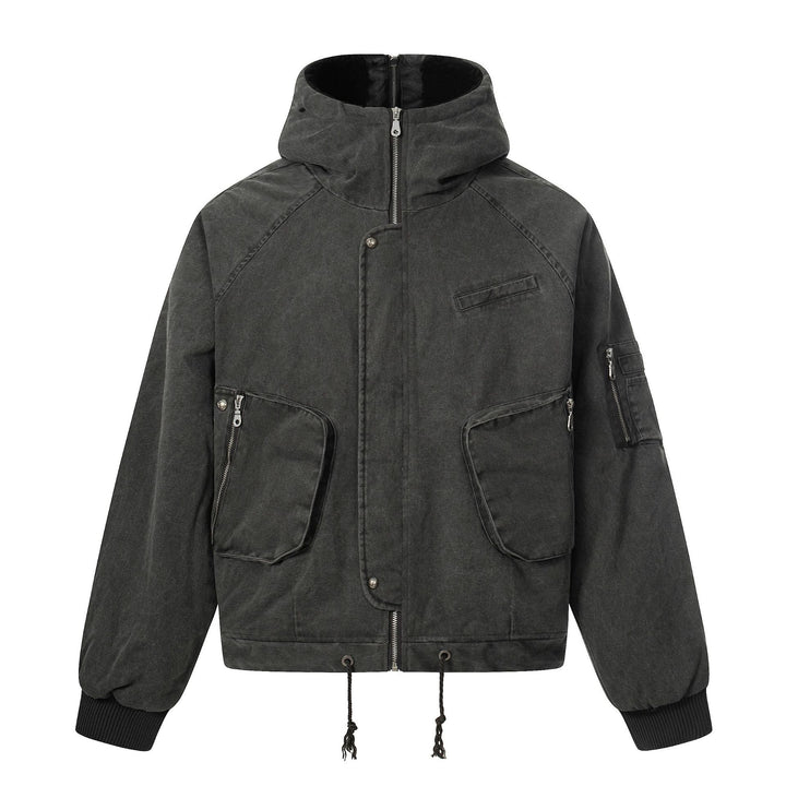 Men's short jacket in utility look with high stand-up collar and hood Mune Fashion