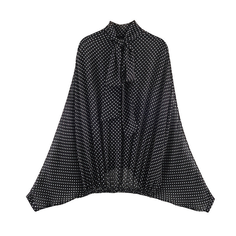 Women's Two-Piece Retro Polka Dot Set with Wide Batwing Top and Pleated Midi Skirt Mune Fashion