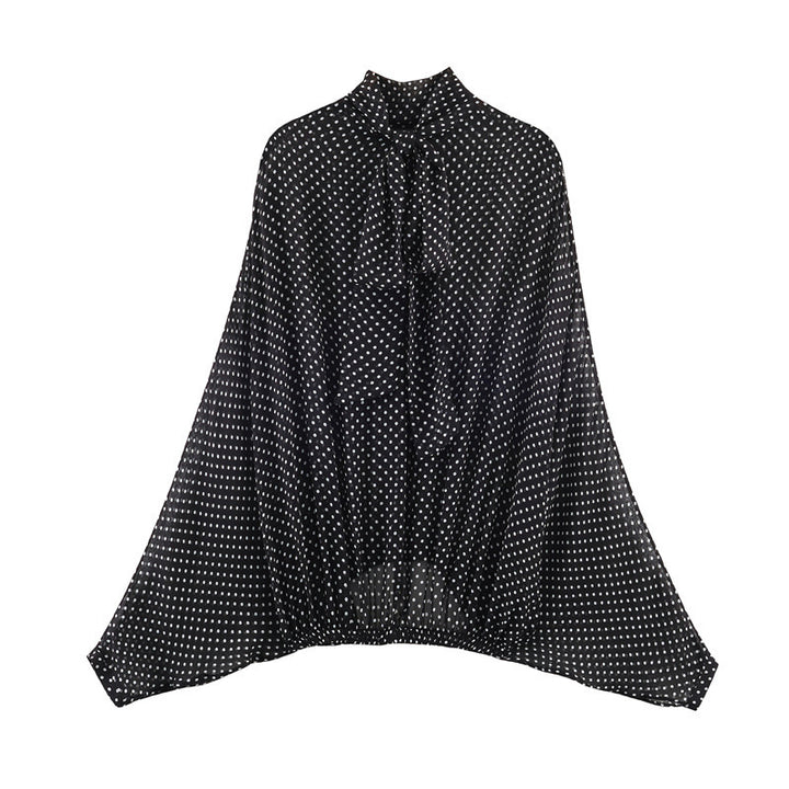 Women's Two-Piece Retro Polka Dot Set with Wide Batwing Top and Pleated Midi Skirt Mune Fashion