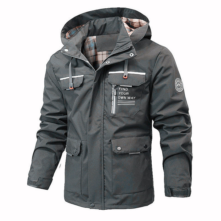 Men's functional jacket with hood, utility pockets and checkered lining Mune Fashion