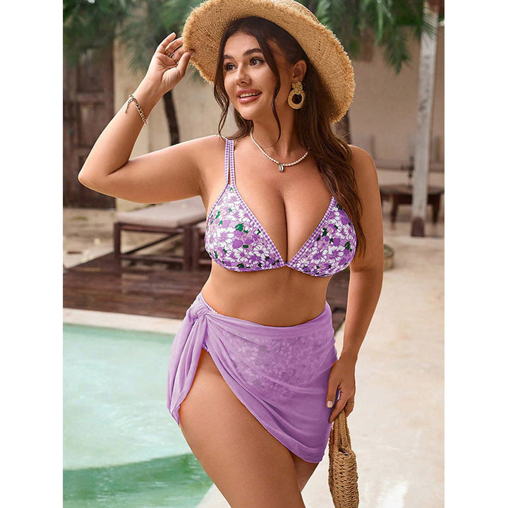 Women's bikini set with floral accents and fashionable wrap cloth Mune Fashion