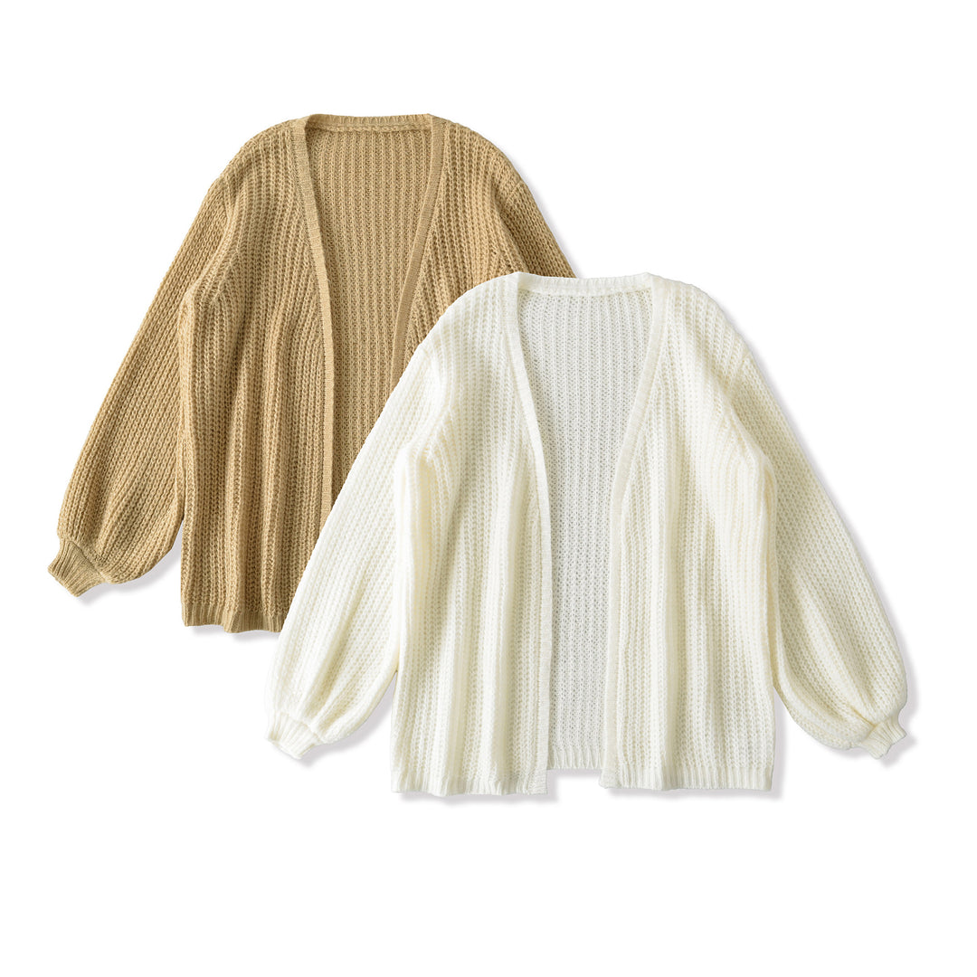 Women Open Chunky Knit Cardigan with Balloon Sleeves Mune Fashion