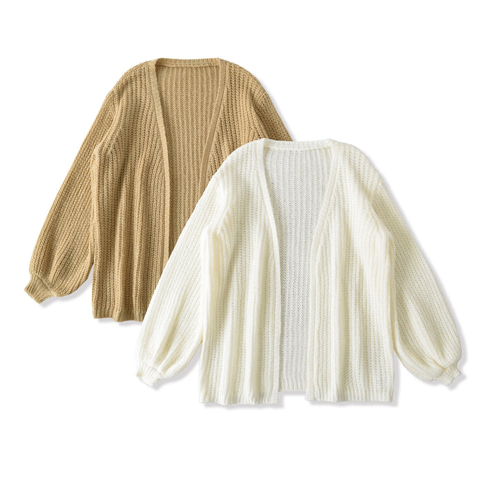 Women Open Chunky Knit Cardigan with Balloon Sleeves Mune Fashion