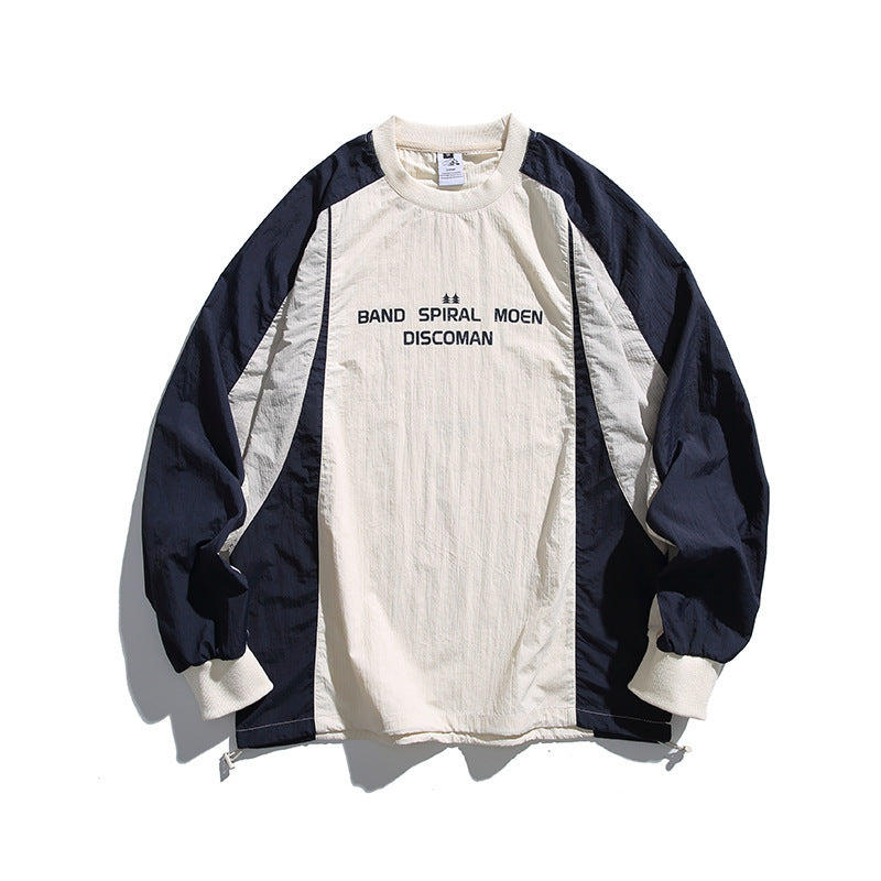 Unisex Loose-Fit Retro Sporty Long Sleeve Shirt with Contrast Panels and Drawstring Hem Mune Fashion