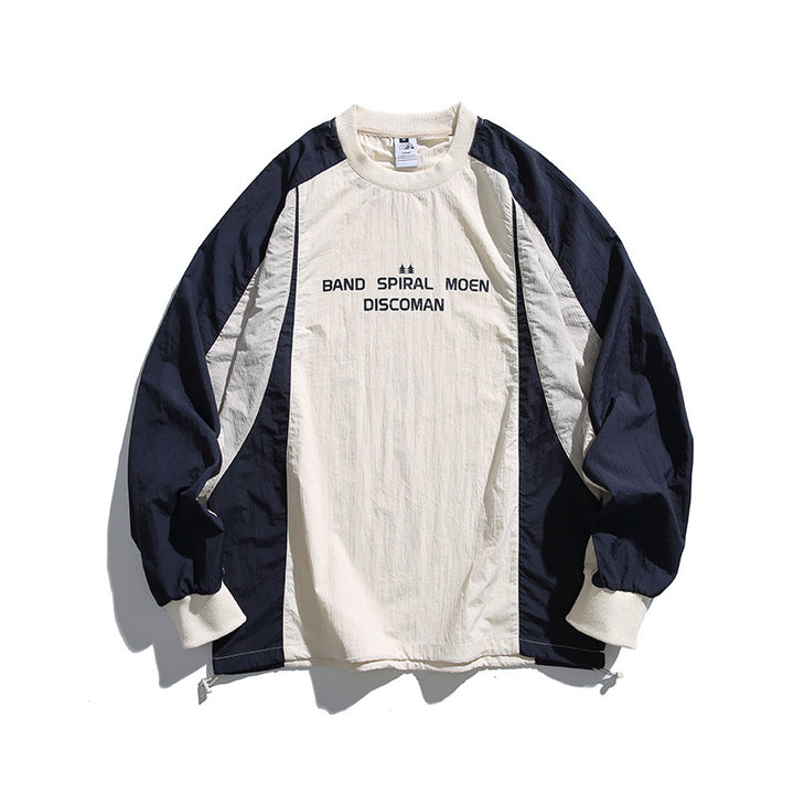 Unisex Loose-Fit Retro Sporty Long Sleeve Shirt with Contrast Panels and Drawstring Hem Mune Fashion