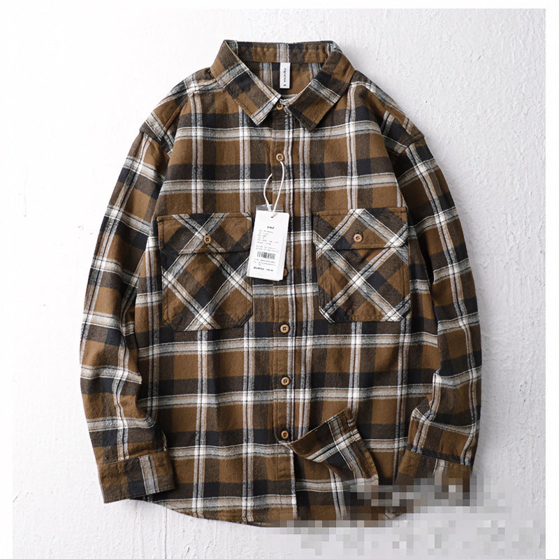 Men's Oversized Checked Flannel Shirt Jacket with Flap Pockets Mune Fashion