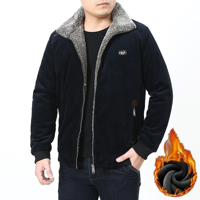 Men's Cord Field Jacket with cozy Teddy fleece lining and stand-up collar Mune Fashion