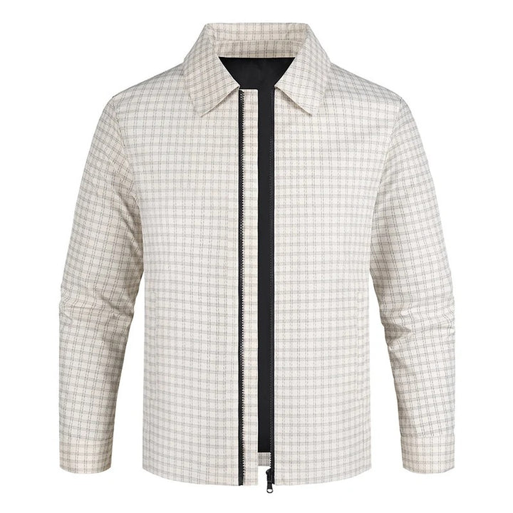 Men's Lightweight Checked Overshirt Jacket with Concealed Two-Way Zipper and Shirt Collar Mune Fashion