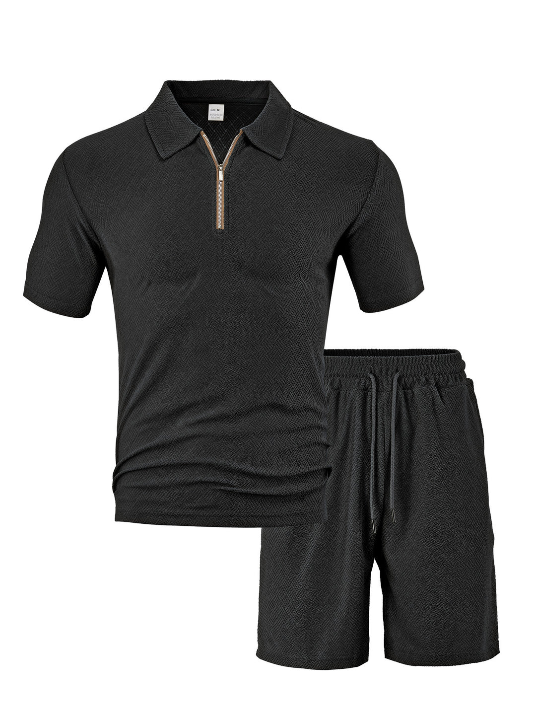Men's comfortable short sleeve half zip set with polo collar and elastic cord pants made of textured knit Mune Fashion