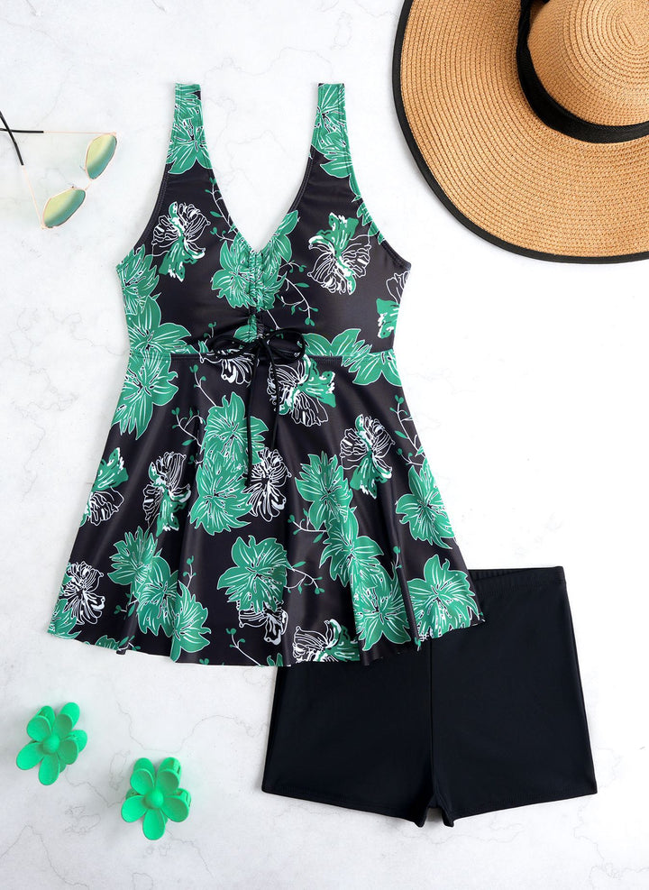 Women's tankini with floral wrap design and comfortable shorts Mune Fashion