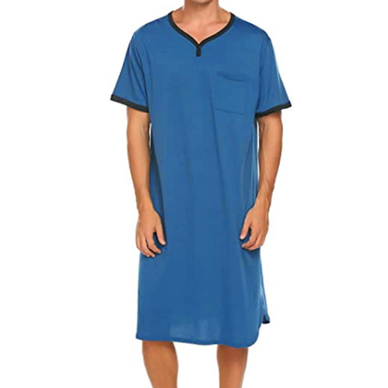Men's long cotton sleep shirt with Henley collar Mune Fashion