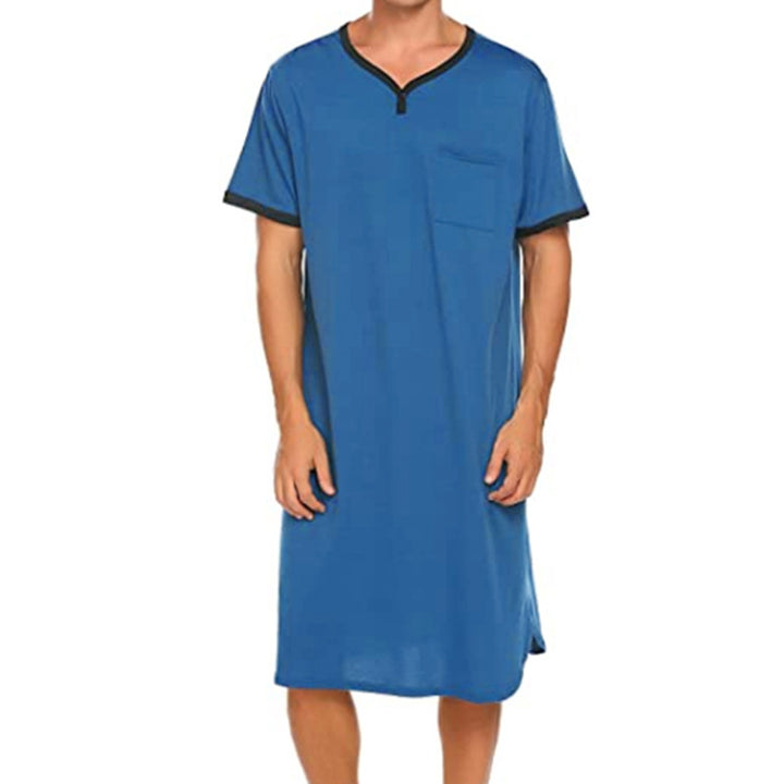 Men's long cotton sleep shirt with Henley collar Mune Fashion